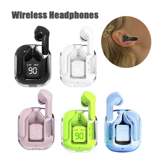 Mini casque Bluetooth sans fil transparent à affichage numérique