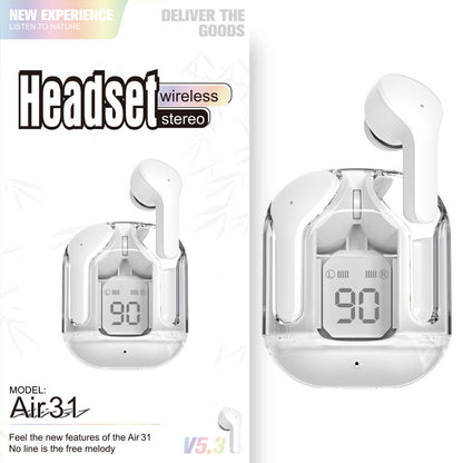 Mini casque Bluetooth sans fil transparent à affichage numérique