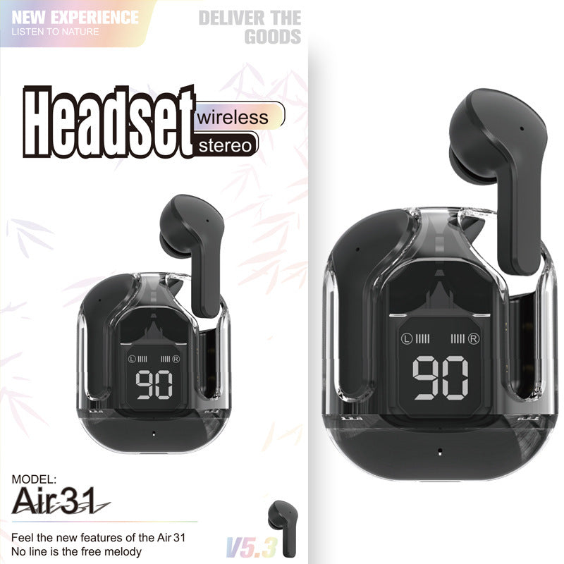 Mini casque Bluetooth sans fil transparent à affichage numérique